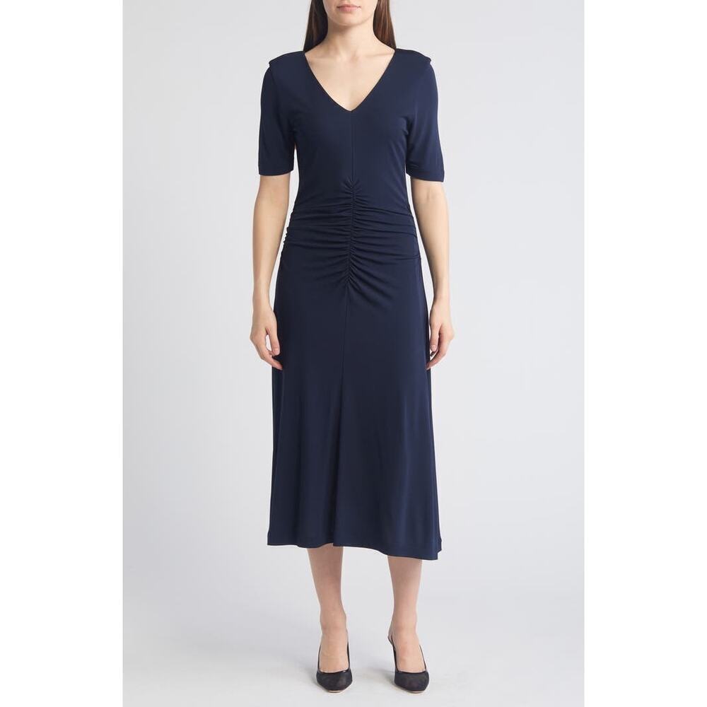 Boss Hugo Boss Erina midi dress dark blue ruched Dress XL Minimalist Modest View 3